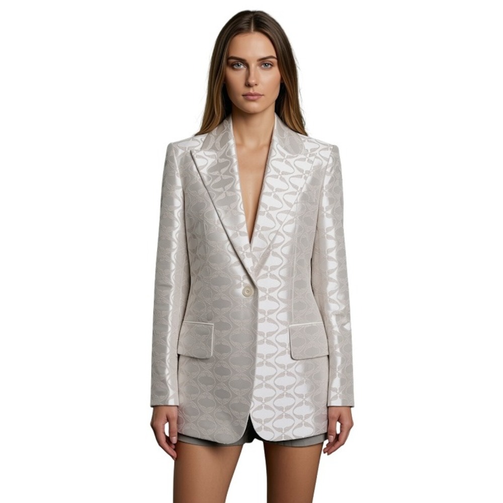 Zadig & Voltaire Vicka Jac Wings‎ Blazer Champagne Silver Jacquard WWBL00847 38